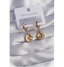 316L Çelik Gold Renk Mineli Ay Figürlü Küpe - TJ-BKP9067