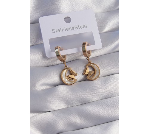 316L Çelik Gold Renk Mineli Ay Figürlü Küpe - TJ-BKP9067