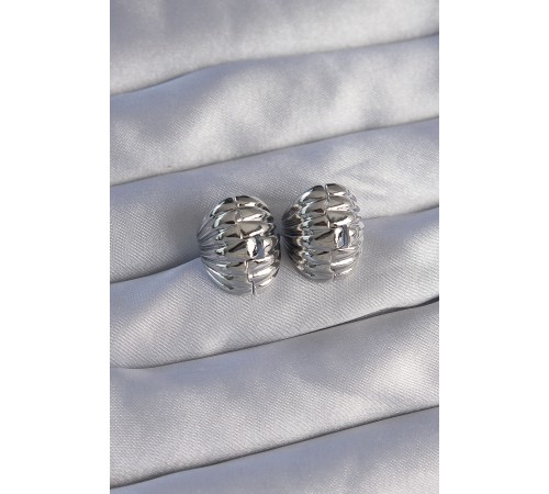 Pirinç Gümüş Renk Tırtıklı Minimal Bombeli Tasarım Küpe - TJ-BKP9081