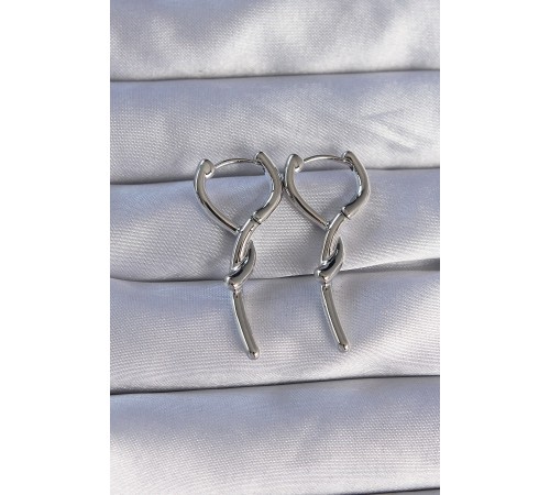 Pirinç Gümüş Renk Sarmal Çubuk Tasarımlı Uzun Küpe - TJ-BKP9085