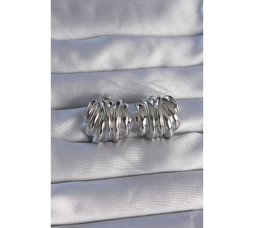 Pirinç Gümüş Renk Tırtıklı Bombe Model Küpe - TJ-BKP9088