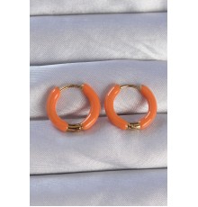 316L Çelik Gold Renk Turuncu Mineli Halka Küpe - TJ-BKP9103