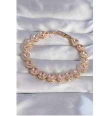 Vip Seri Pirinç Gold Renk Pembe Zirkon Taşlı Kalp Tasarımlı Bileklik - TJ-BB6127