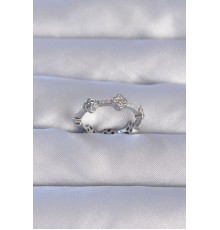 Pirinç Gümüş Renk Zirkon Taşlı Yonca Model Ayarlanabilir Yüzük - TJ-BYK3212