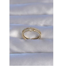 Pirinç Gold Renk Zirkon Taşlı Kalpli Su Yolu Model Ayarlanabilir Yüzük - TJ-BYK3221