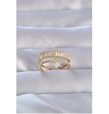 Pirinç Gold Renk Zirkon Taşlı Baget Su Yolu Model Ayarlanabilir Yüzük - TJ-BYK3229