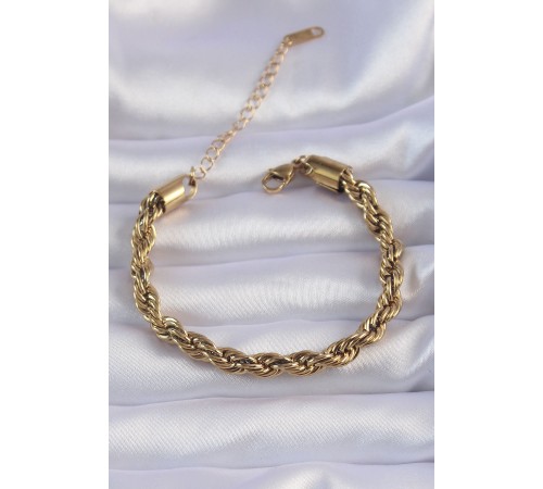 316L Çelik Gold Renk Kalın Burgu Zincir Bileklik - TJ-BB6167