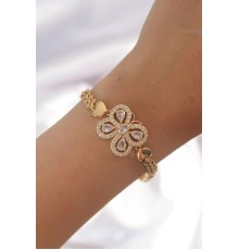 Pirinç Gold Renk Zirkon Taşlı Figürlü Parçalı Model Bileklik - TJ-BB6132