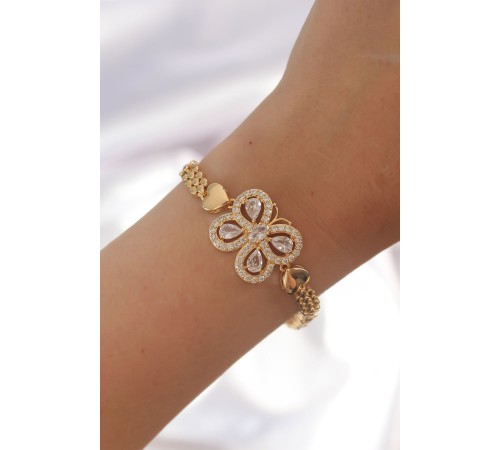 Pirinç Gold Renk Zirkon Taşlı Figürlü Parçalı Model Bileklik - TJ-BB6132