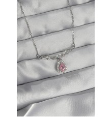 316L Çelik Gümüş Renk Pembe Zirkon Taşlı Damla Kolye - TJ-BKO8919