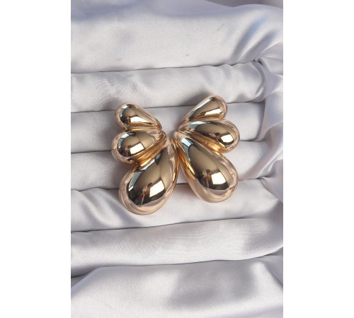 Pirinç Gold Renk İri Bombeli Küpe - TJ-BKP9111