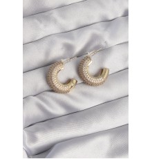 Pirinç Gold Renk Zirkon Taşlı Yarım Halka Küpe - TJ-BKP9113
