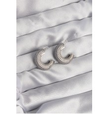 Pirinç Gümüş Renk Zirkon Taşlı Yarım Halka Küpe - TJ-BKP9114