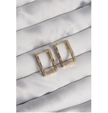 Pirinç Gold Renk Zirkon Taşlı Dikdörtgen Model Seranay Küpe - TJ-BKP9117