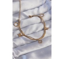 316L Çelik Gold Renk Çift Zincir Yonca Tasarım Bileklik - TJ-BB6181