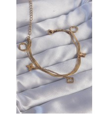 316L Çelik Gold Renk Çift Zincir Yonca Tasarım Bileklik - TJ-BB6181