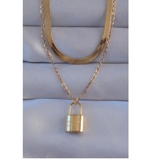 316L Çelik Gold Renk Çift Zincir Kilit Model Kolye - TJ-BKO8941