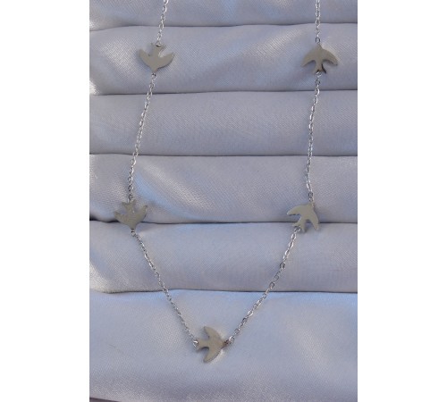 316L Çelik Gümüş Renk Kuş Model Kolye - TJ-BKO8942