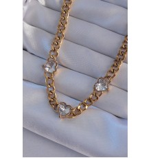 316L Çelik Gold Renk Zirkon Taşlı Kalp Model Zincir Kolye - TJ-BKO8949