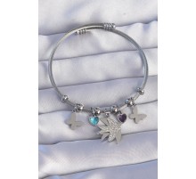 316L Çelik Gümüş Renk Zirkon Taşlı Kuş Tasarımlı Detay Charm Bileklik - TJ-BB6194