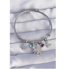 316L Çelik Gümüş Renk Zirkon Taşlı Kuş Tasarımlı Detay Charm Bileklik - TJ-BB6194