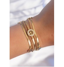 316L Çelik Gold Renk İtalyan Zincir Detaylı Zirkon Taşlı Yaşam Ağacı Tasarımlı Çoklu Bileklik - TJ-BB6205