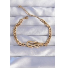 316L Çelik Gold Renk Zirkon Taşlı Kemer Tokası Model Zincir Bileklik - TJ-BB6210