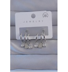 Pirinç Gümüş Renk Zirkon Taşlı Damla Model Çoklu Görünüm Yarım Halka Küpe - TJ-BKP9141