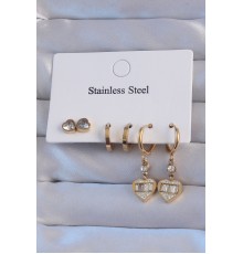 316L Çelik Gold Renk Zirkon Taşlı Kalp Model Halka Küpe Seti - TJ-BKP9151