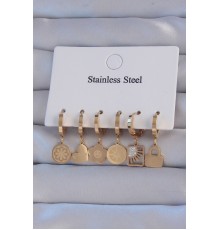 316L Çelik Gold Renk Zirkon Taşlı Çiçek Figürlü Kalp Model Halka Küpe Seti - TJ-BKP9154