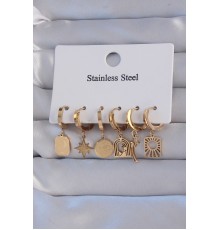 316L Çelik Gold Renk Yıldız Figürlü Tarot Model Halka Küpe Seti - TJ-BKP9156