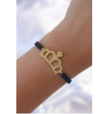 Gold Renk Zirkon Taşlı Taç Figür Makrome Bileklik - TJ-BB6214