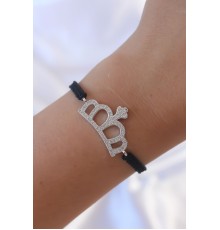 Gümüş Renk Zirkon Taşlı Taç Figür Makrome Bileklik - TJ-BB6215