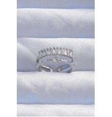 Pirinç Gümüş Renk Sedefli Zirkon Taşlı Su Yolu Model 2li Görünüm Ayarlanabilir Yüzük - TJ-BYK3254