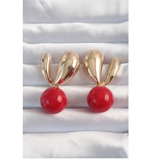 Pirinç Gold Renk Kırmızı Yuvarlak Tasarım Küpe - TJ-BKP9171