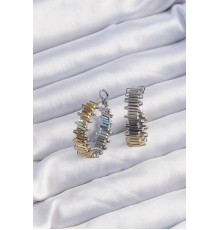 Pirinç Gold Gümüş Renkli Tırtıklı Halka Küpe - TJ-BKP9228