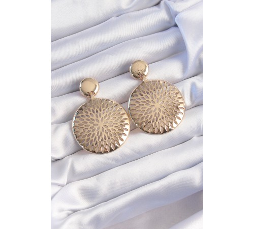 Pirinç Gold Renk Oval İşlemeli Küpe - TJ-BKP9233