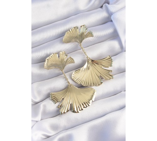 Pirinç Gold Renk Tırtıklı Yaprak Model Sallantılı Küpe - TJ-BKP9248
