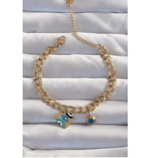 316L Çelik Gold Renk Nazarlı Kalp Model Zincir Bileklik - TJ-BB6227