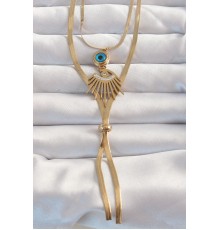 316L Çelik Gold Renk Zirkon Taşlı Göz Detay Nazarlı Uzun Asansör Model Kolye - TJ-BKO8962