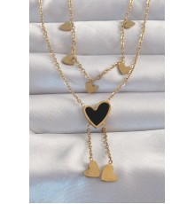 316L Çelik Gold Renk Mineli Çoklu Kalp Kolye - TJ-BKO8967