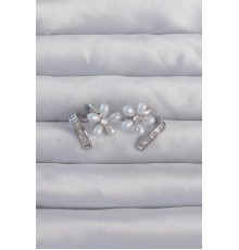 Pirinç Gümüş Renk Zirkon Taşlı Kıvrımlı İnci Çiçek Küpe - TJ-BKP9276