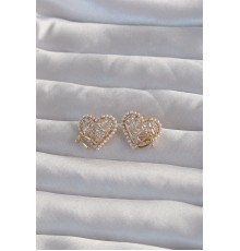 Pirinç Gold Renk Fiyonk Detay İncili Zirkon Taşlı Kalp Küpe - TJ-BKP9299