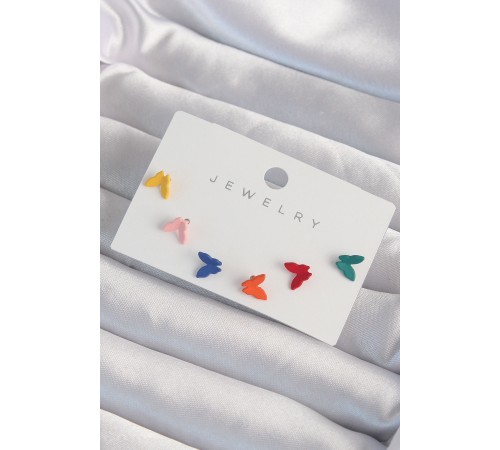 Pirinç Rengarenk Mineli Minimal Küpe Seti - TJ-BKP9318