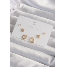 Pirinç Gold Renk Zirkon Taşlı Yaprak Model Küpe Seti - TJ-BKP9325