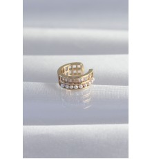 Pirinç Gold Renk İncili Baget Taşlı Earcuff Küpe - TJ-BKP9339