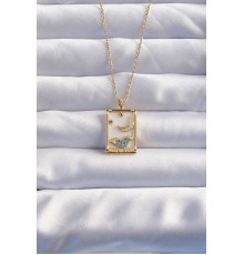 316L Çelik Zincir Gold Renk Ay Detay Mavi Zirkon Taşlı Tarot Kolye - TJ-BKO8980