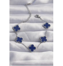 316L Çelik Gümüş Renk Mavi Mineli Yonca Bileklik - TJ-BB6267