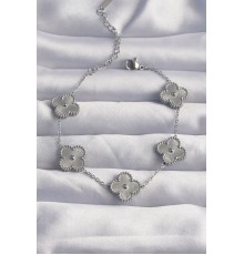 316L Çelik Gümüş Renk Motifli Yonca Bileklik - TJ-BB6269