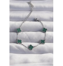 316L Çelik Baby Boy Gümüş Renk Çizgili Yeşil Mineli Yonca Bileklik - TJ-BB6270